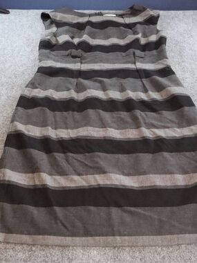 Calvin Klein Striped Dress Size 12 Black Gray Sleeveless Knee Length Work Career